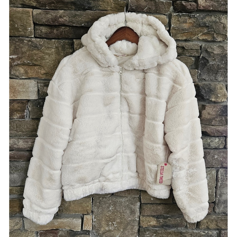 Y2K‎ Inspired Bomber Faux Fur Hooded Jacket Ribbed NWT Apres Ski Chic small